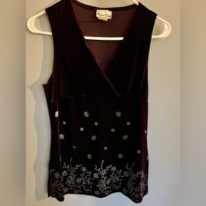 VTG Rave City Burnout Velvet Burgundy Romantic Whimsical Y2K Tank Babydoll Top L